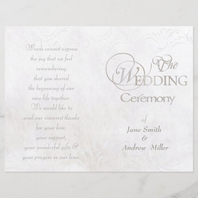 White vintage grungy wedding programs (Front)