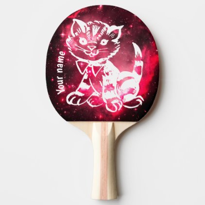 White vintage kitten with your name Ping-Pong paddle