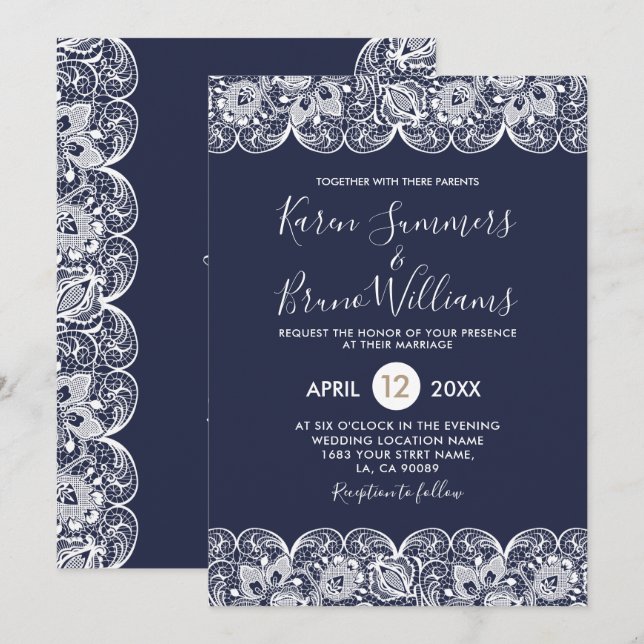 White Vintage Lace Wedding Invitation (Front/Back)