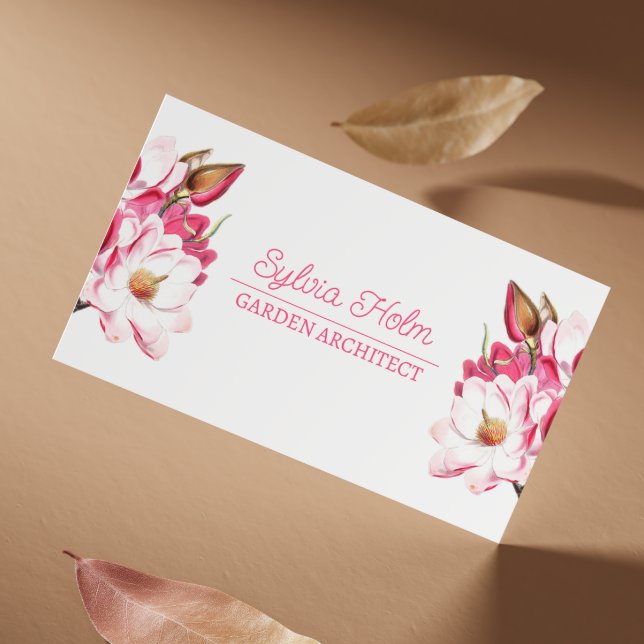 White Vintage Magnolias Botanical Personal Business Card (Creator Uploaded)