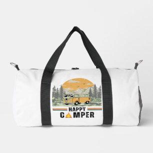 White Vintage Mountain Tree Sunrise Camper Van Duffle Bag