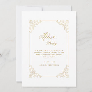 White Vintage Ornate Gold Frame Script Iftar Party Invitation