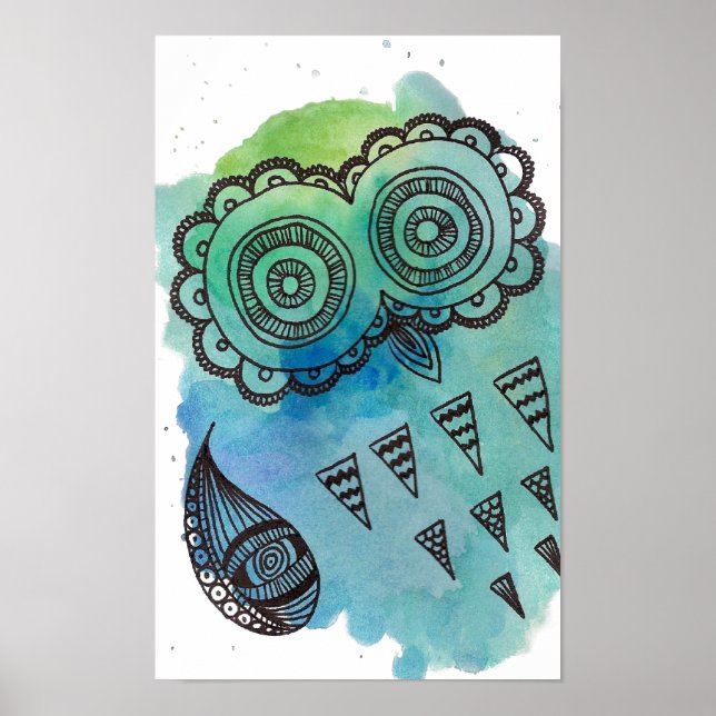 White Vintage Owl Doodle Poster. Poster (Front)