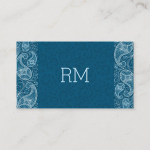 White vintage paisley blue-green background business card