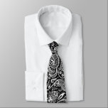 White vintage paisley on black background neck tie<br><div class="desc">The white vintage floral paisley pattern on a black background color you can change.</div>