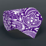 White vintage paisley on purple background neck tie<br><div class="desc">White vintage floral paisley pattern over a purple background color you can change.</div>