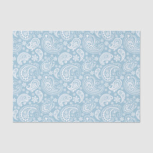 White Vintage Paisley Over Baby Blue Background Tissue Paper