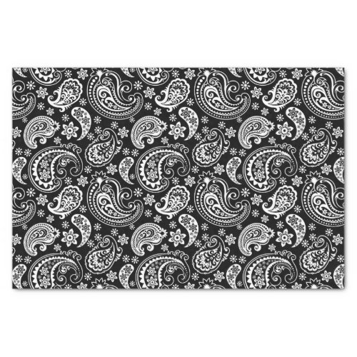 White Vintage Paisley Over Black Background Tissue Paper