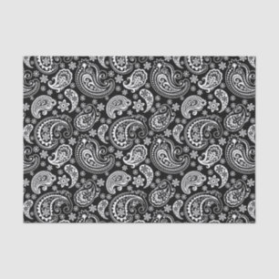 White Vintage Paisley Over Black Background Tissue Paper