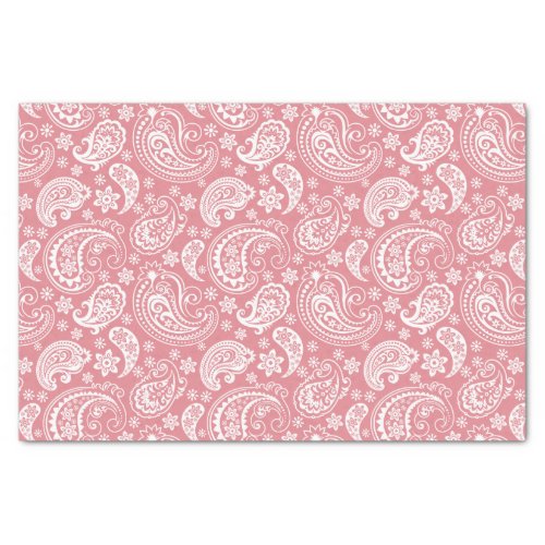 White Vintage Paisley Over Pink Background Tissue Paper