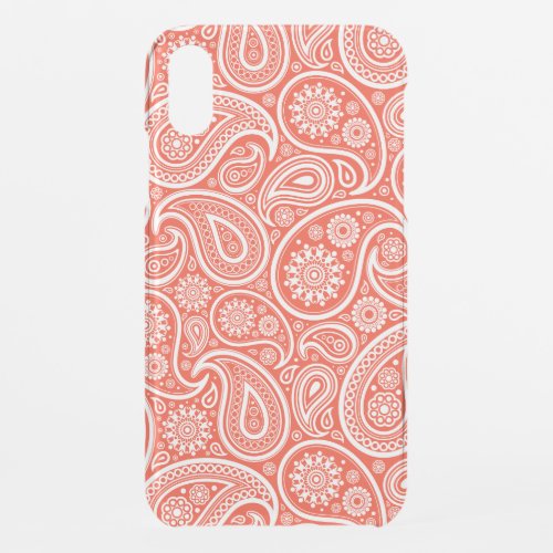 White vintage paisley pattern coral_red background iPhone XR case
