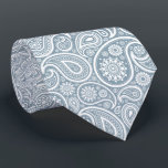 White Vintage Paisley Pattern Muted Blue Back Neck Tie<br><div class="desc">This white vintage paisley pattern over the muted blue is an understated but elegant tie you can wear to the office or out to dinner. The muted blue background is a changeable color to match your colors.</div>