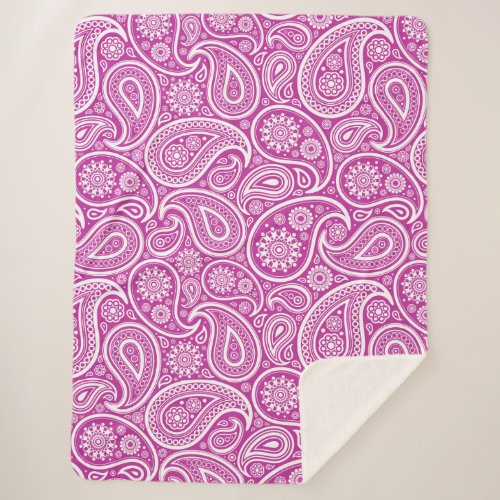 White Vintage Paisley Pattern On Pink Sherpa Blanket