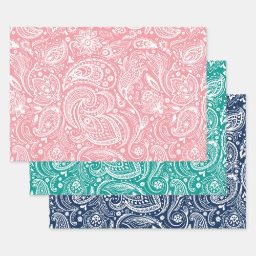 White vintage paisley patterns wrapping paper sheets