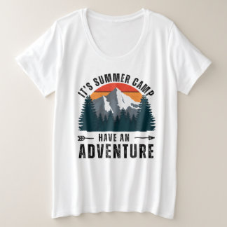 White Vintage Retro Summer Adventure Big Plus Size T-Shirt