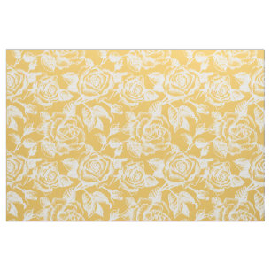 White Vintage Roses Custom Yellow Background Fabric