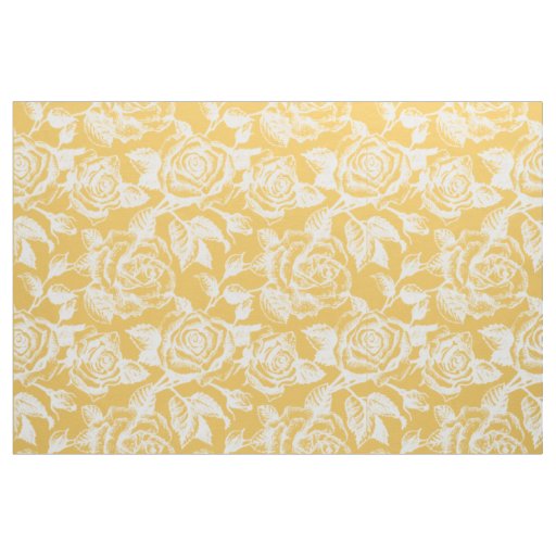 White Vintage Roses Custom Yellow Background Fabric