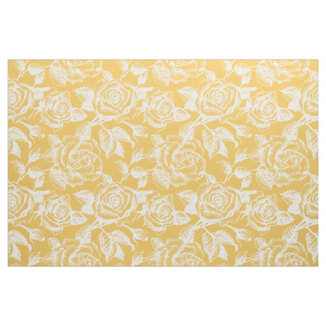 White Vintage Roses Custom Yellow Background Fabric (Fat Quarter)