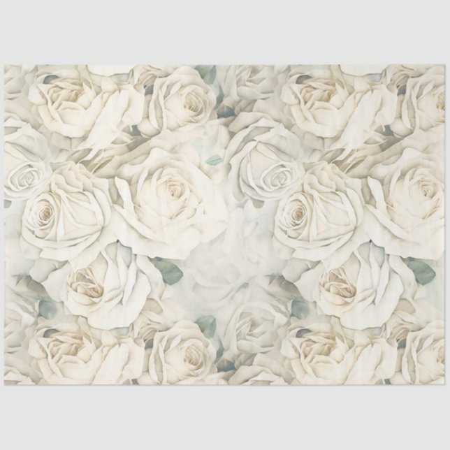 White Vintage Roses Tissue Paper (Front)