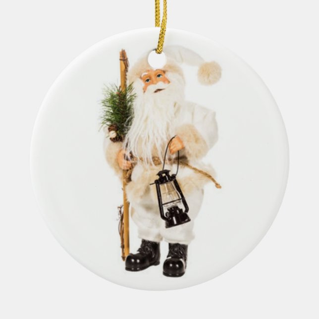 WHITE VINTAGE SANTA CHRISTMAS ORNAMENT (Front)