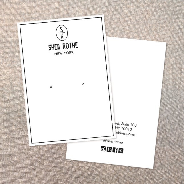 White Vintage Stamp Monogram Earring Display Card (Creator Uploaded)