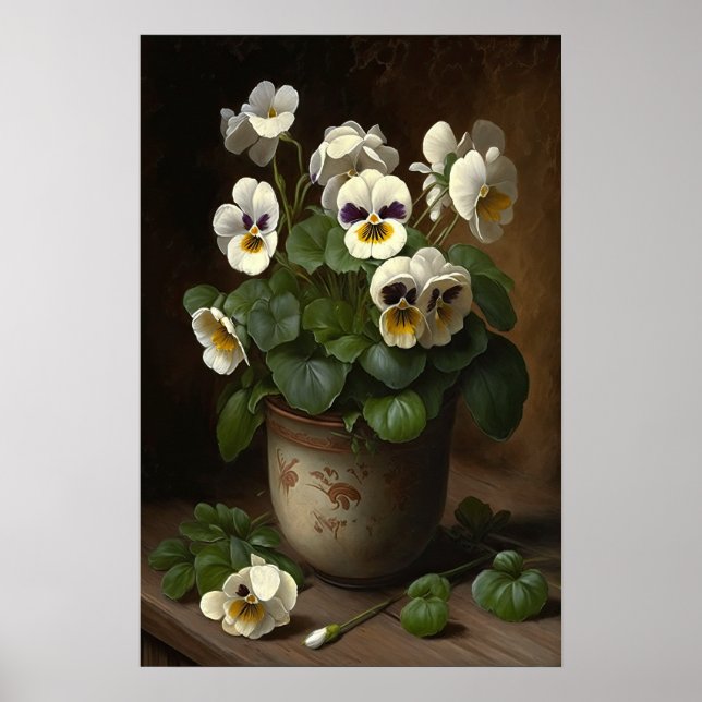 White Violas Flower Art Print Poster (Front)