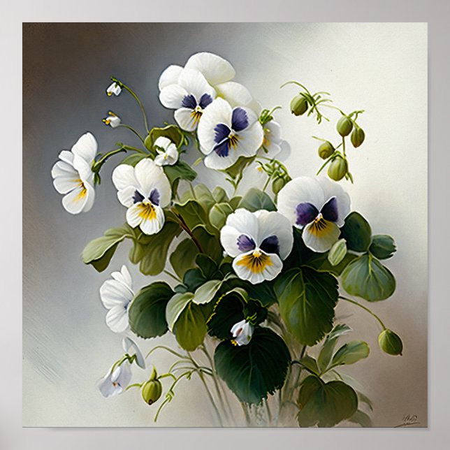 White Violas Flower Art Print Poster (Front)