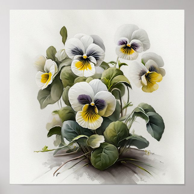 White Violas Flower Art Print Poster (Front)