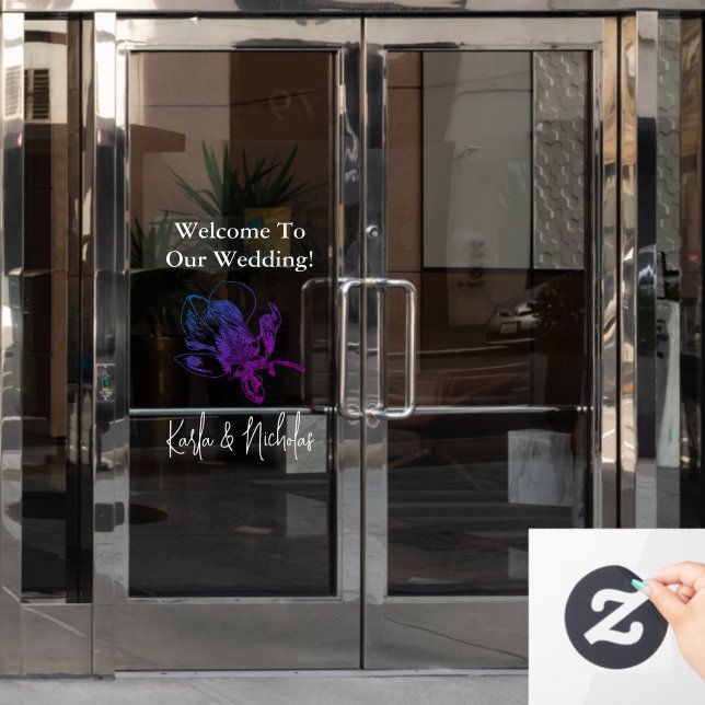 White & Violet Floral Wedding Welcome Window Cling (Office Door)