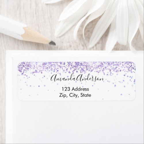 White violet glitter glamorous return address label