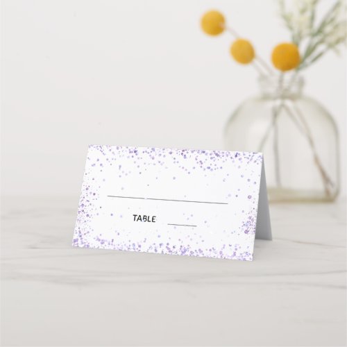 White violet sparkles names wedding place card