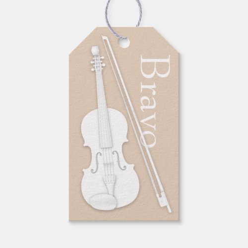 White Violin  Bow Beige Musical Occasion Custom Gift Tags