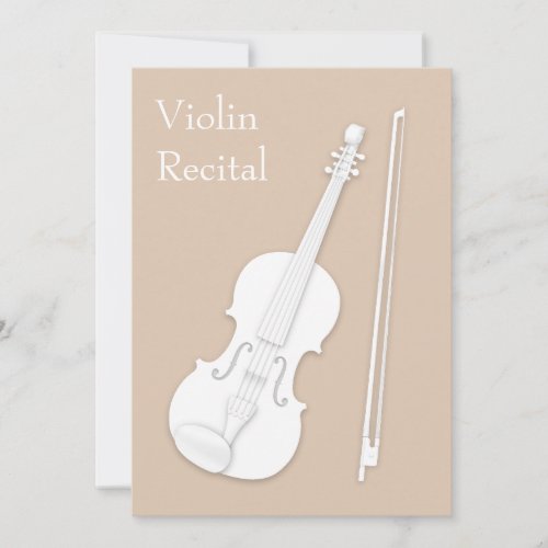 White Violin  Bow Music Recital Concert Beige Invitation