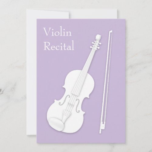 White Violin  Bow Music Recital Concert Lavender Invitation