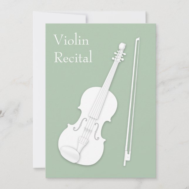 White Violin & Bow Music Recital Concert Pea Green Invitation (Front)
