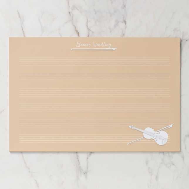 White Violin Custom Beige Giant Music Manuscript Paper Pad (Front)