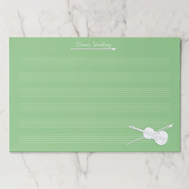 White Violin Custom Green Giant Music Manuscript Paper Pad (Front)