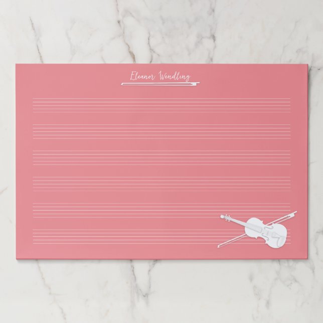 White Violin Custom Pink Giant Music Manuscript Paper Pad (Front)