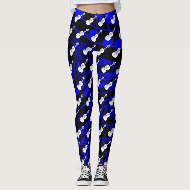 WHITE VIOLIN ON NAVY MUSICNOTES LEGGINGS (Front)