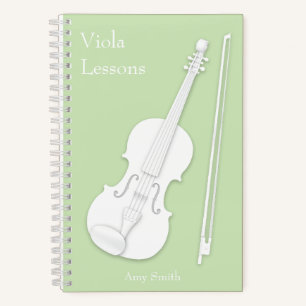White Violin or Viola Music Student's Green Custom Notebook