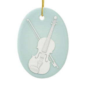 White Violin or Viola with Bow Aqua Custom Music Ceramic Ornament