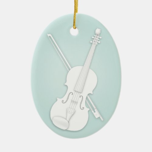 White Violin or Viola with Bow Aqua Custom Music Ceramic Ornament