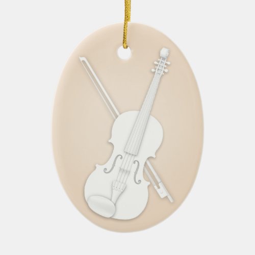 White Violin or Viola with Bow Beige Custom Music Ceramic Ornament