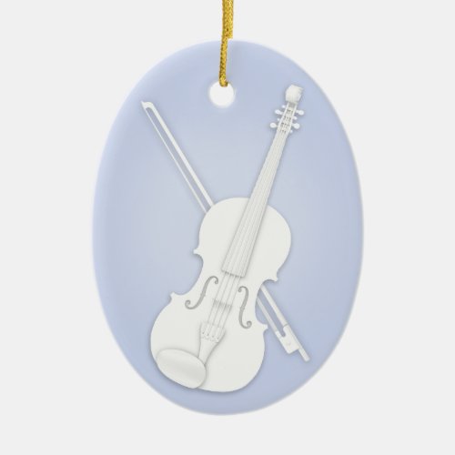 White Violin or Viola with Bow Blue Custom Music Ceramic Ornament