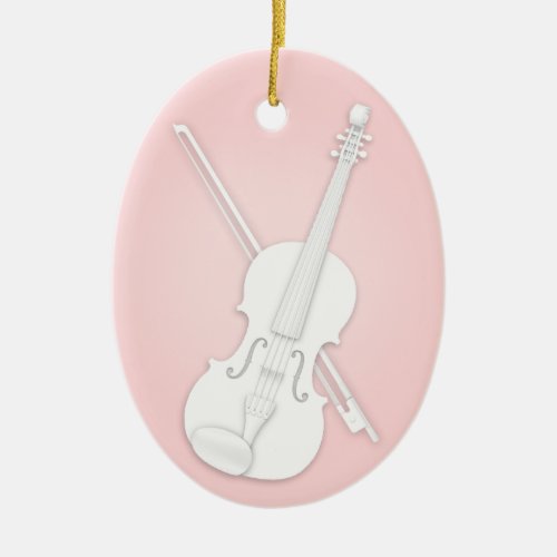 White Violin or Viola with Bow Custom Pink Music Ceramic Ornament