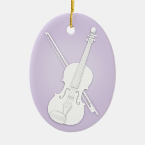 White Violin or Viola with Bow Lavender Musical Ceramic Ornament