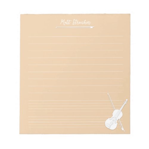 White Violin Personalized Music Lesson Beige Notepad