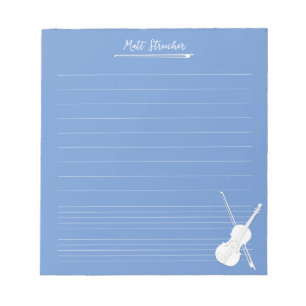 White Violin Personalized Music Lesson Dusky Blue Notepad