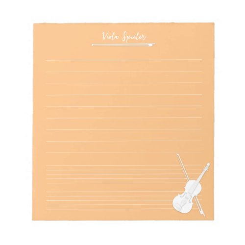 White Violin Personalized Music Lesson Orange Notepad