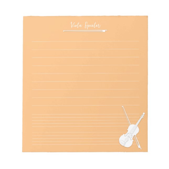 White Violin Personalized Music Lesson Orange Notepad (Front)